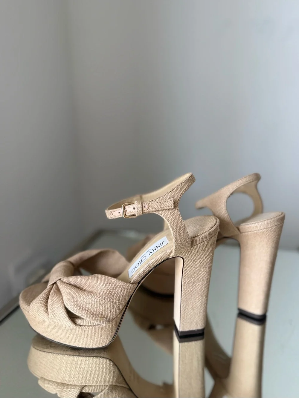 Like new Jimmy Choo Heloise 120 Linen Platform Sandals $1,095 37.5 - Picture 15 of 16